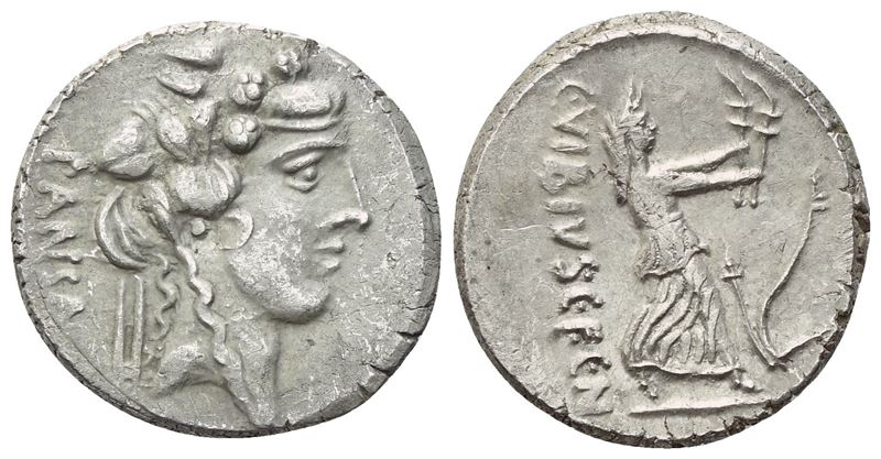 C. Vibius Pansa Caetronianus, Denario (48 a.C.), rovescio con Cerere e aratro