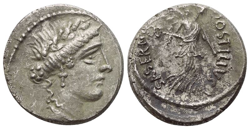 L. Hostilius Saserna, Denario, Roma, 48 a.C.