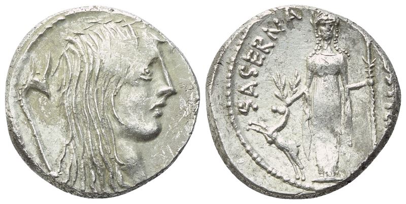 L. Hostilius Saserna, Denarius romano, 48 a.C. (AR, 3,92 g)