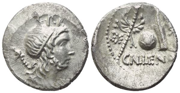 Cn. Cornelus Lentulus, Denarius, Uncertain Spanish mint, 76-75 BC; AR (3,80 g; 19,6 mm; 6 h)