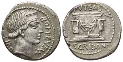 L. Scribonius Libo, Denario repubblicano romano (Rome, 62 d.C.), AR 4,07 g