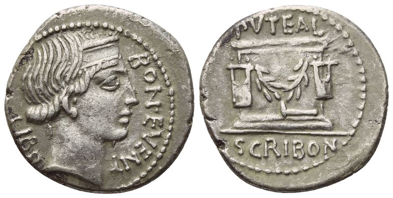 L. Scribonius Libo, Denario repubblicano romano (Rome, 62 d.C.), AR 4,07 g