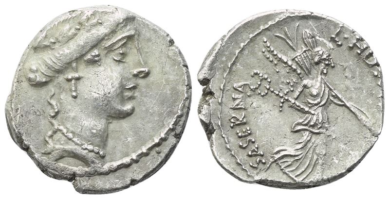 L. Hostilius Saserna, Denario romano (Rome, 48 a.C.), AR