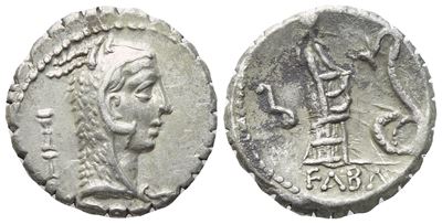 L. Roscius Fabatus, Denario serrato (Rome, 59 a.C.), AR