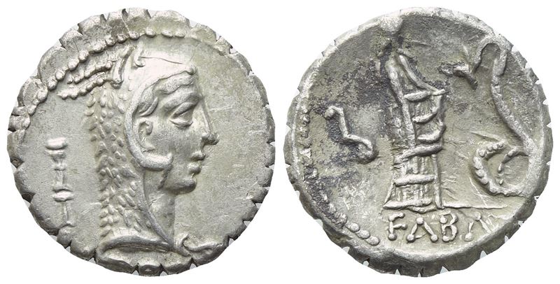 L. Roscius Fabatus, Denario serrato (Rome, 59 a.C.), AR