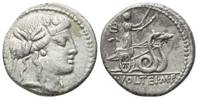 M. Volteius, Denario di Roma (75 a.C.), AR