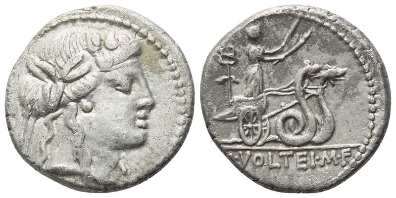 M. Volteius, Denario di Roma (75 a.C.), AR