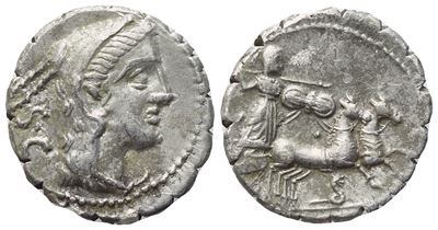 Procilius, Denario serrato (serrated), Roma, 80 a.C.