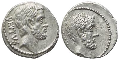 Iunius Brutus (attrib.), Denario romano, 54 a.C., AR