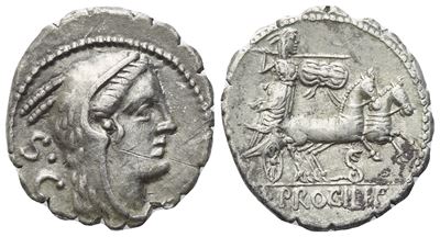 Procilius, Denario serrato di Roma, 80 a.C.