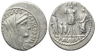 L. Aemilius Lepidus Paullus, Denario romano, Concordia (Roma, 62 a.C.)