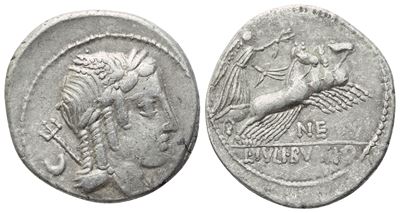 L. Iulius Bursio, Denario romano (AR) con Apollo/Vittoria, 85 a.C.