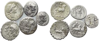 Collezione di 5 monete romane repubblicane in argento (AR)