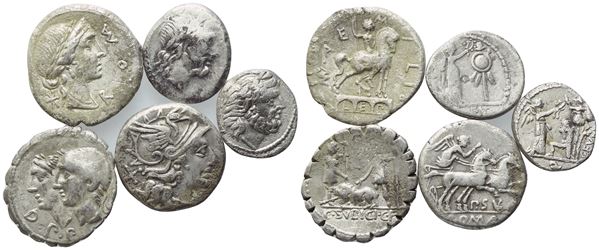 Lot of 5 Roman Republican AR coins to be catalogued. Lot to be sold as is, no returns.