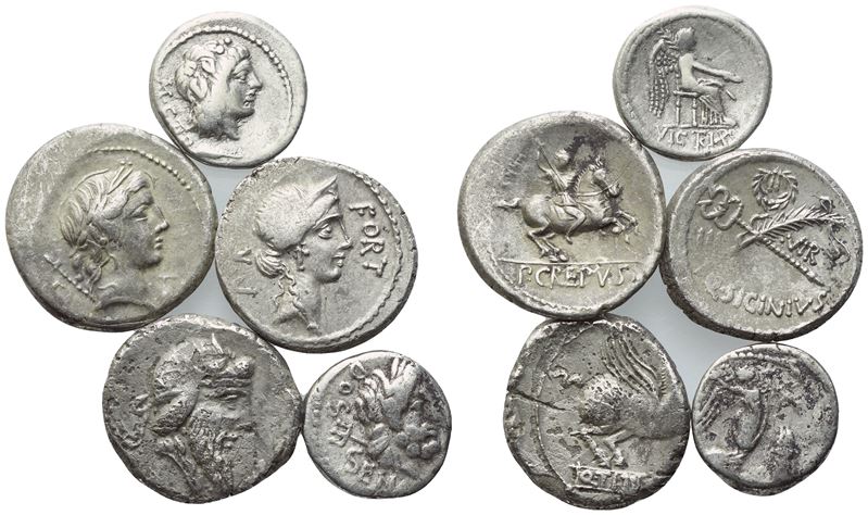 Collezione, Denari della Repubblica Romana (AR) – lotto di 5 monete