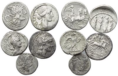 Collezione, Denari romani repubblicani (AR) — lotto di 5 esemplari
