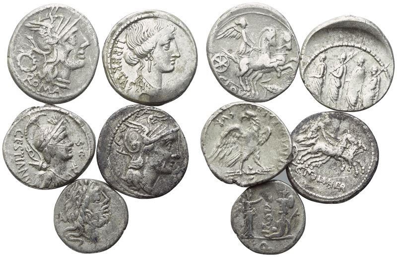 Collezione, Denari romani repubblicani (AR) — lotto di 5 esemplari