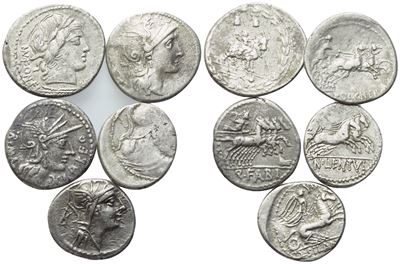 Denarii della Repubblica Romana (lotto di 5), AR