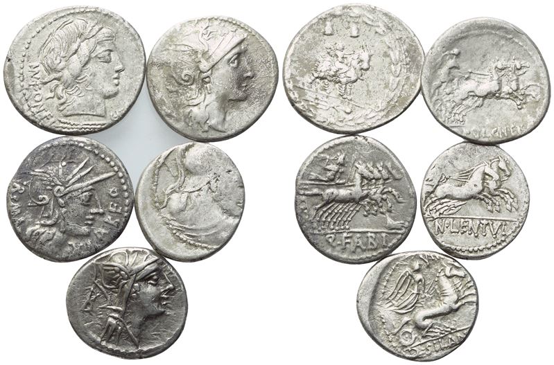 Denarii della Repubblica Romana (lotto di 5), AR