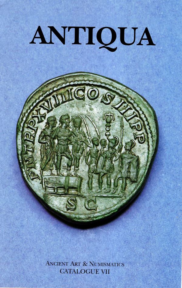 ANTIQUA - Ancient Art & Numismatic. Woodland Hills, s.d. Catalogue VII.  pp 35, lots 139 +4 + 16. tutti illustrati nel testo b\n e colori. legatura ed. ottimo stato. importante vendita.