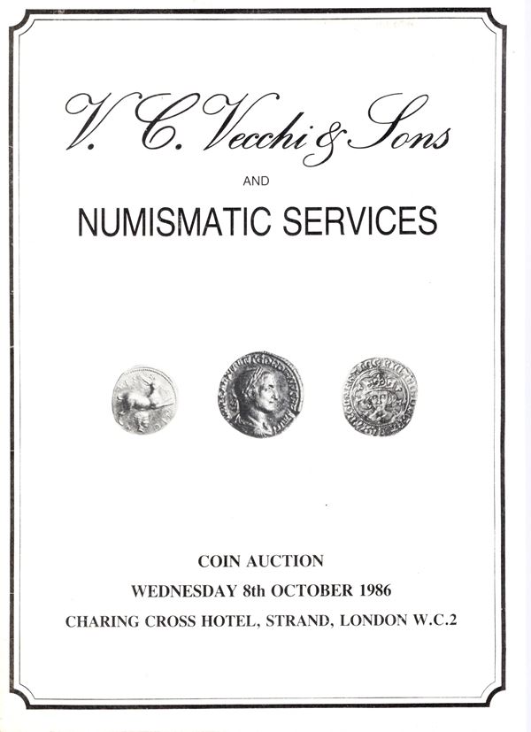 VECCHI V. C. & SON - London, 8 - October, 1986. Ancient coins. Pp 64, lots 983, plates 28. Legatura ed. ottimo stato, raro.