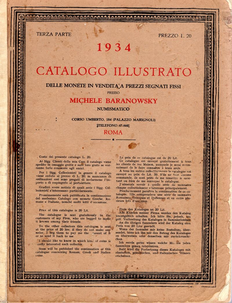 Michele Baranowsky, Roma, 1934. Catalogo a prezzi fissi III parte