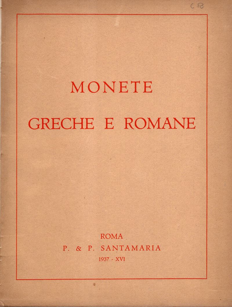 Santamaria P. & P., Roma, 24 gennaio 1938 — Catalogo di monete greche e romane