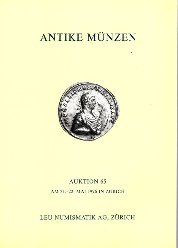 LEU NUMISMATIK AG.  - Auktion 65. Zurich, 21\22 - Mai, 1996. Antike munzen. Kelten - Griechen - Romer - Wolkerwanderung - Byzanz - Literatur - Islam.  Pp. 187, nn. 744, plates 42, + 3 of enlargements + many illustrations in the text. editorial binding, very good condition, important sale.