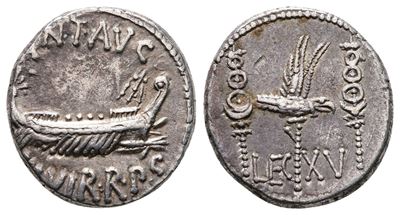 Mark Antony, Patrae(?), Autumn 32-spring 31 Bc. Ar Denarius (16mm, 3.52g).