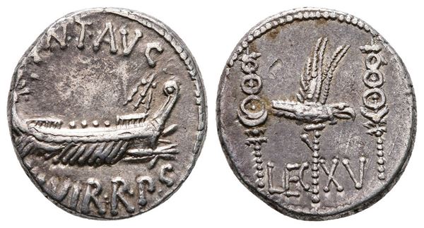 Mark Antony, Patrae(?), Autumn 32-spring 31 BC. AR Denarius (16mm, 3.52g).