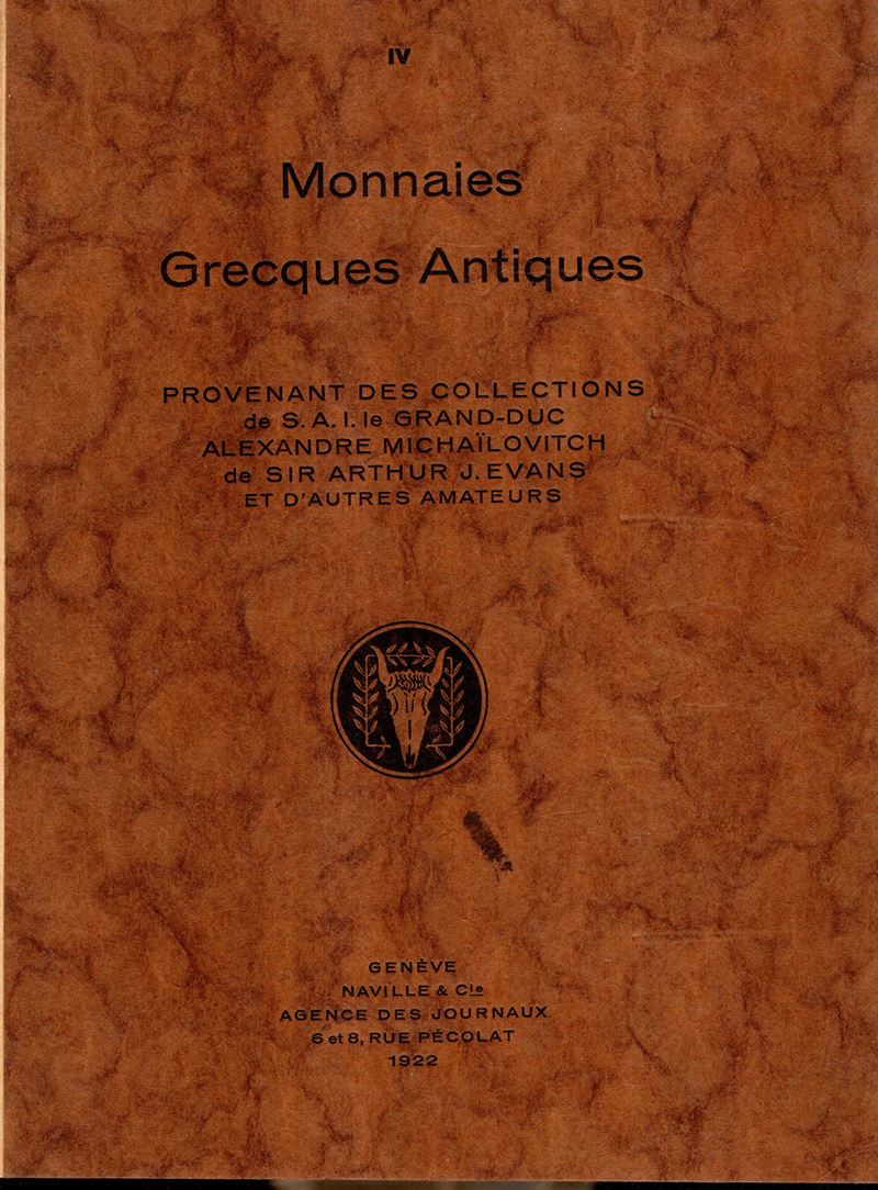 Naville e C., Monnaies Grecques antiques (Lucerne, 17 giugno 1922) – catalogo d’asta con legatura...