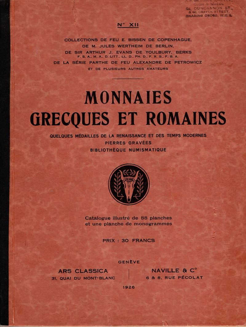 Naville (?), Catalogo di monete antiche e medaglie, Luzern 1926