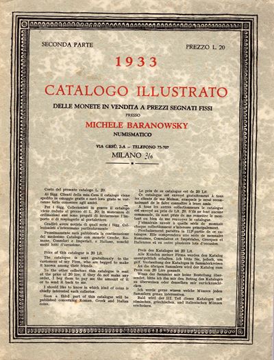 Baranowsky, M., Listino a prezzi fissi. Milano, 1933, seconda parte