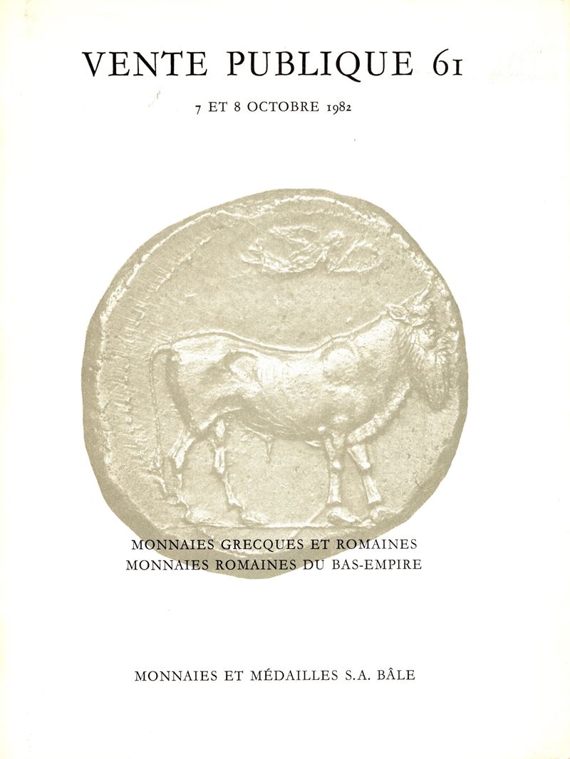 Catalogo numismatico, Münzen und Medaillen (Vente publique 61), Basilea 7 ottobre 1982