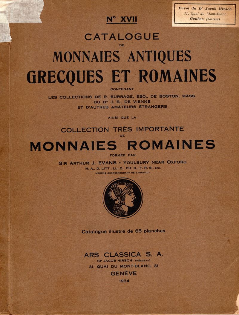 Catalogo numismatico, ARS CLASSICA S.A. — N. XVII, 3 ottobre 1934, Collection R. Burrage e collez...