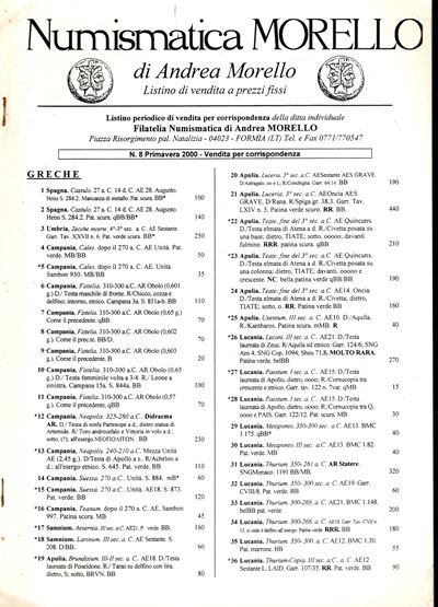 Catalogo numismatico, Listino n. 8 “Primavera” (2000)