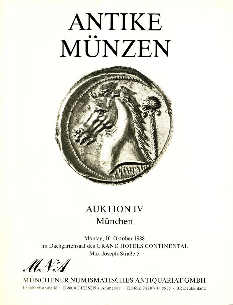 Catalogo d’asta, M.N.A. Auktion IV (Monete antiche), Monaco 10 ottobre 1988