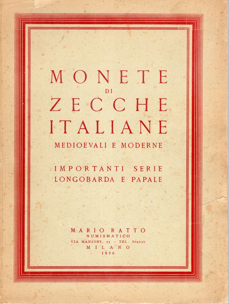 RATTO M., Milano, 20/21 gennaio 1956 – Catalogo di monete italiane (serie longobarda e papale)