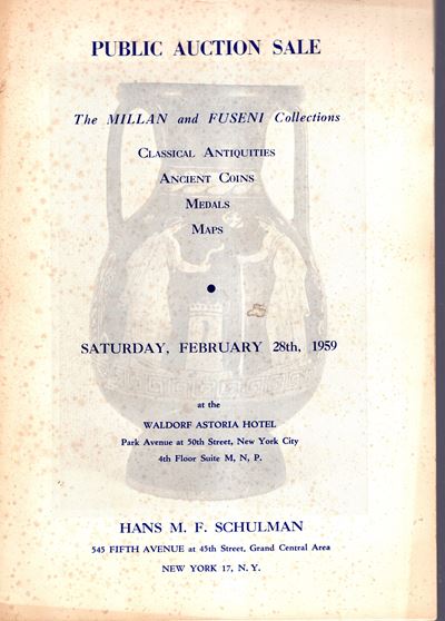 Hans M. F. Schulman, New York, 28 febbraio 1959. Catalogo di vendita: antiquariato classico, mone...