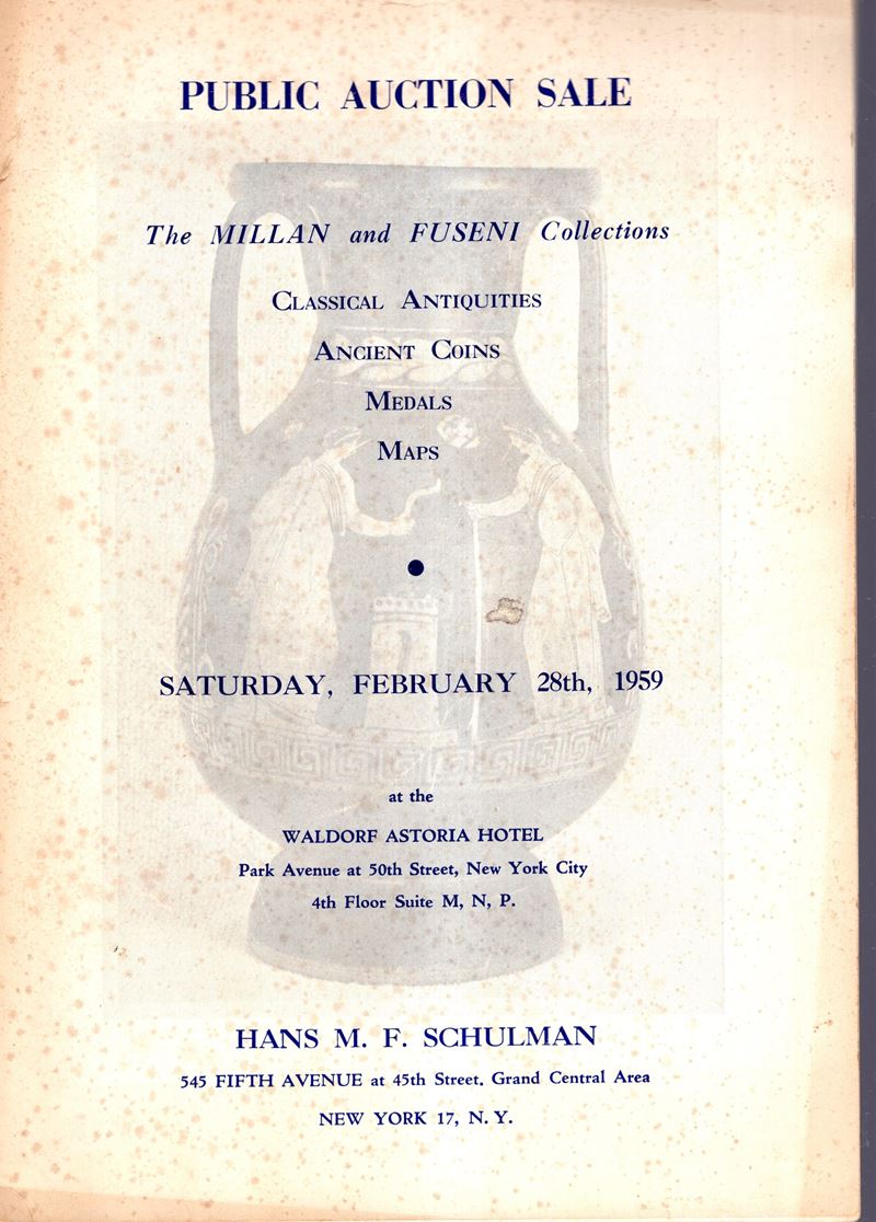 Hans M. F. Schulman, New York, 28 febbraio 1959. Catalogo di vendita: antiquariato classico, mone...