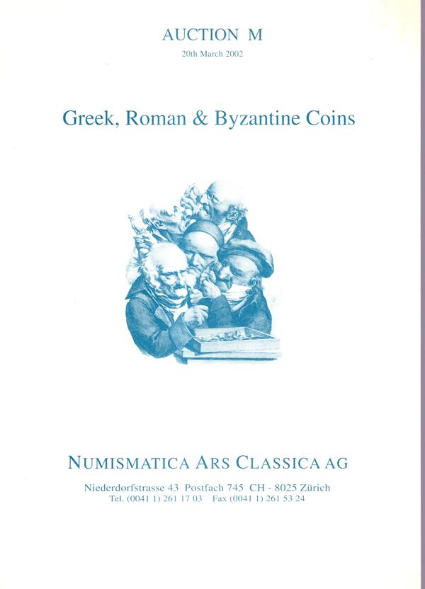 ARS CLASSICA NAC AG - Auction M. Zurich, 20 - March, 2002. Greek, roman & Byzantine coins. Pp 38, lots 2001-2906, plates 54. Legatura ed. lista prezzi Aggiudicazione, ottimo stato.