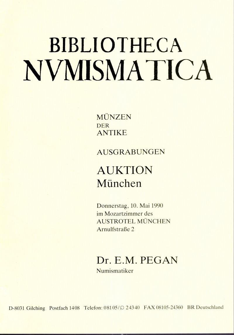Efrem M.N.A. Pegan, Auktion (Monete antiche e numismatica), Monaco di Baviera, 10 maggio 1990