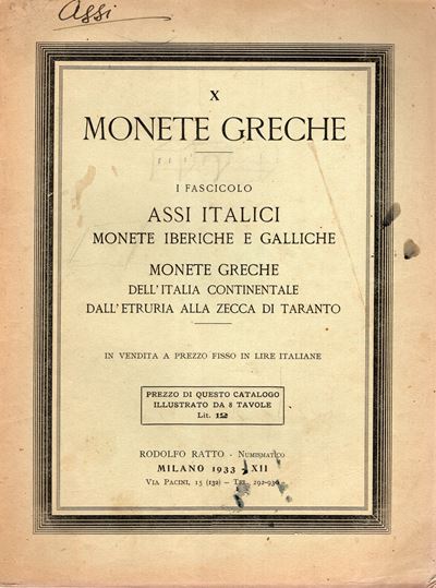 R. Rossi, Ratto – Milano, 1933 (fascicolo di numismatica e monetazione antica e moderna)