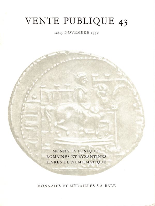 MUNZEN UND MEDAILLEN - Vente publique 43. Basel, 12\13 - Novembre, 1970. Monnaies puniques, Romaines et Byzantines, livres de numismatique. Pp 78, lots 750, plates 39 b\n + 1 a colori. Legatura ed. liste prezzi Valutazioni e Aggiudicazioni, ottimo stato, importante vendita. Spring, 464