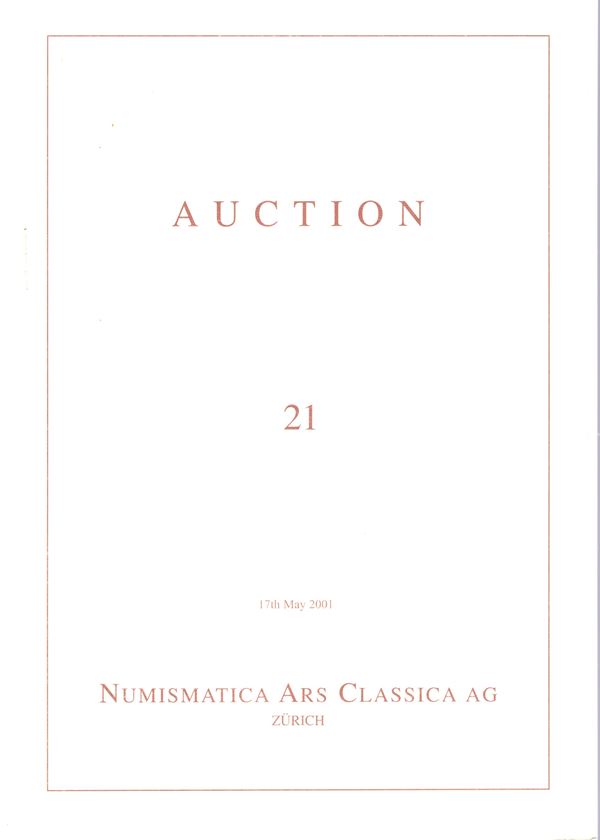 ARS CLASSICA NAC AG - Auction 21. Zurich, 17 - May, 2001. Bronze and fraction of Magna Graecia and Sicily, Roman and Byzantine coins. Pp non num. lots 628, tutti illustrati + 28 plate a colori con ingrandimenti. Legatura ed. ottimo stato, lista prezzi Aggiudicazione, importantissima vendita,