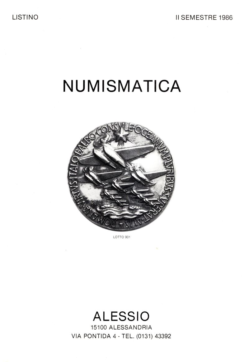 ALESSIO NUMISMATICA, Alessandria – Listino II semestre 1986 (Monete in oro, greche, romane, zecch...