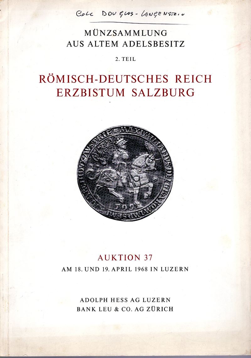 Auktion 37 (Lucerna, 18–19 aprile 1968), HESS A. – LEU BANK. – catalogo di vendita 2 parti