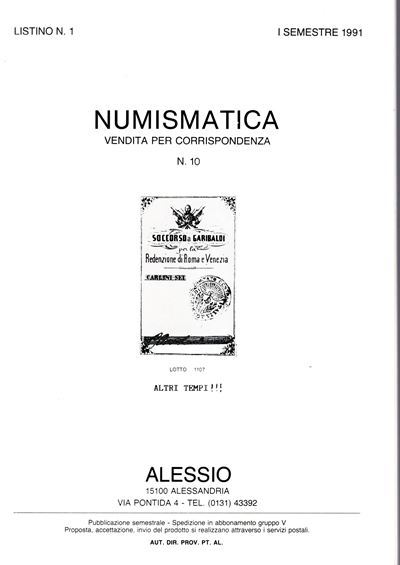 Alessio Numismatica, Alessandria, Listino I semestre 1991