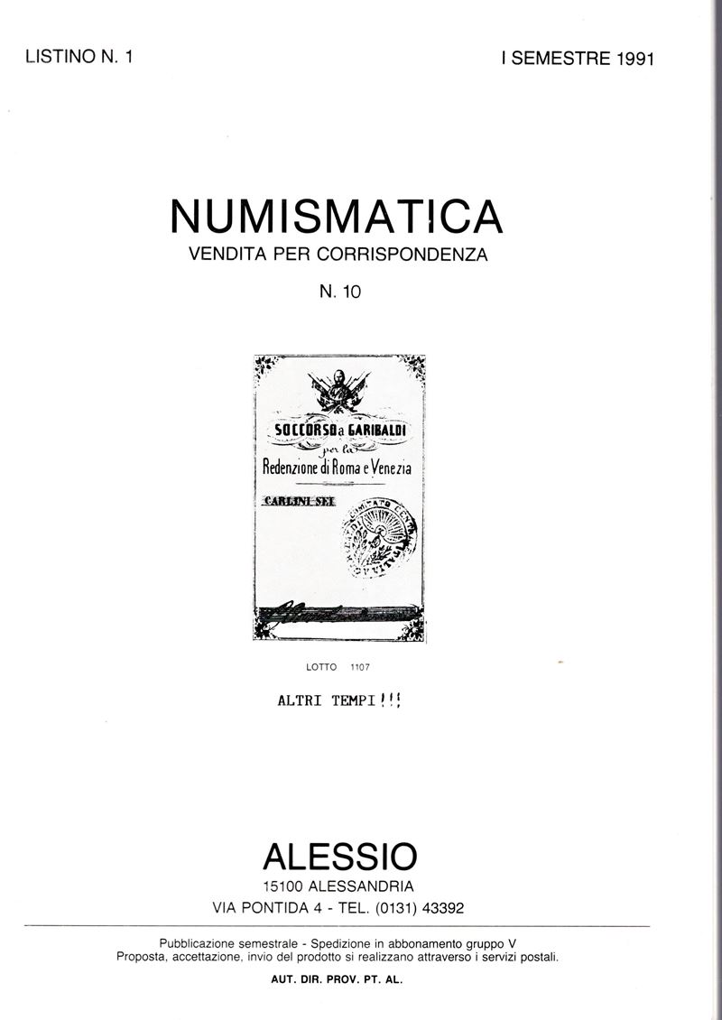 Alessio Numismatica, Alessandria, Listino I semestre 1991