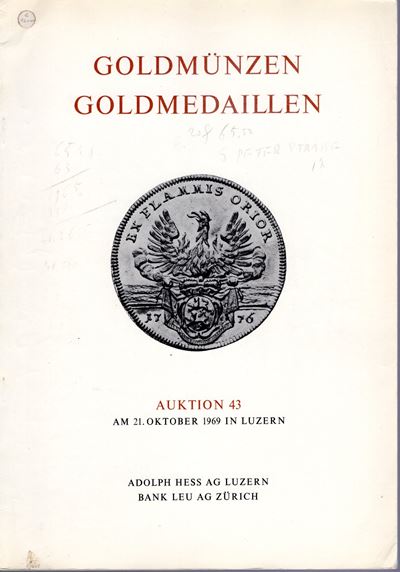 Hess A. – Leu Bank, Auktion 43 (Lucerna, 21 ottobre 1969), elenco per monete e medaglie d’oro